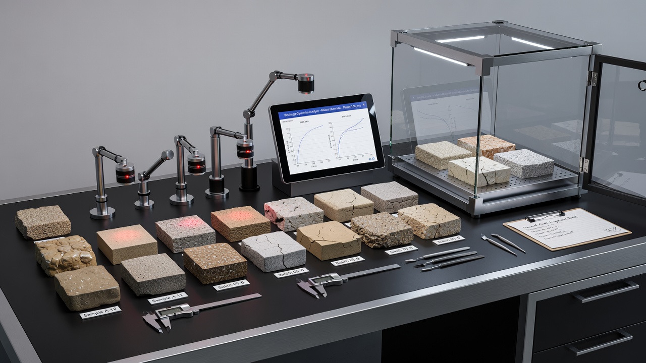 Laboratory setup showing precision sculpting substrate samples in controlled drying chambers with monitoring equipment
